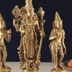 Brass Lord Vishnu with Bhudevi & Sridevi | 13" x 5.8" x 3.9" (33 x 14.7 x 9.9 cm) | 6.9 kg Sacred Art | Divine Trinity Murti